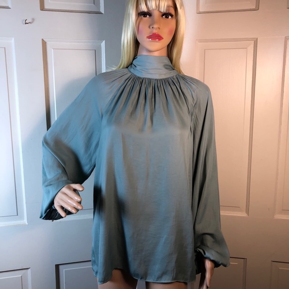 NWT Farrow Blue High Neck Blouse Sz L - Picture 1 of 4
